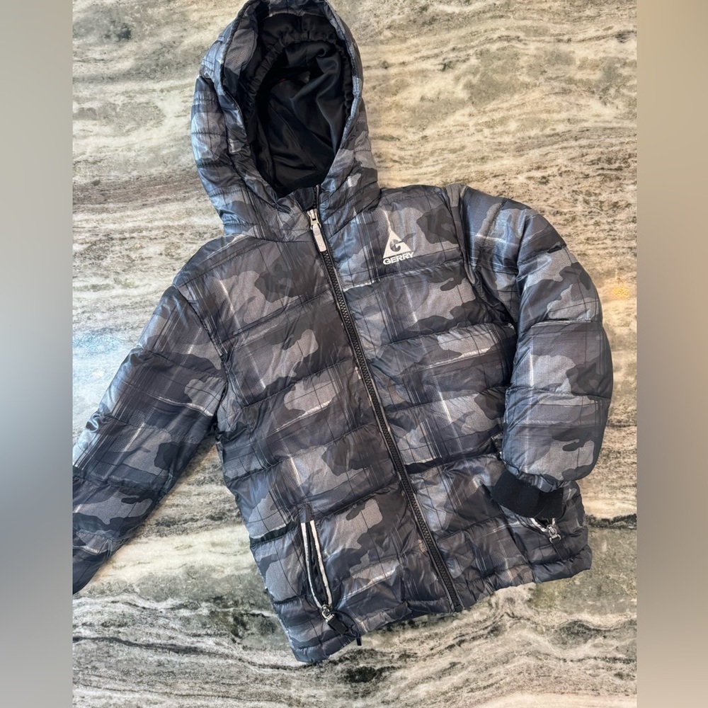 Gerry Puffer Jacket With Hood Grey Black Size 5-6 Boys